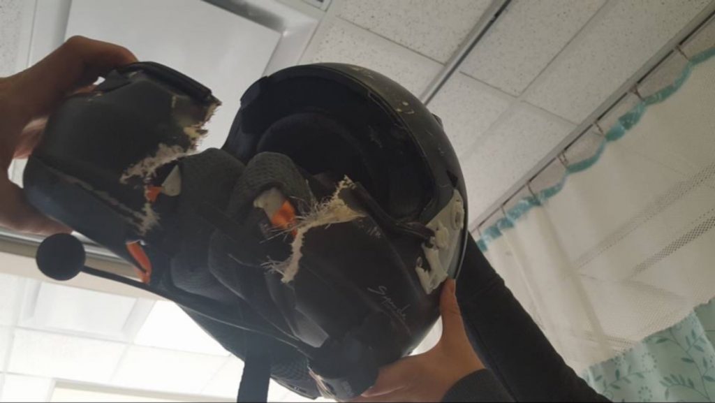 Damaged motorcycle helmet