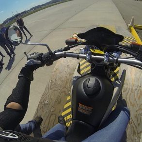 Jennifer Angelina doing a demo of the motorcycle hill start for students