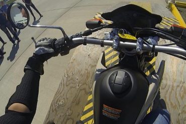 Jennifer Angelina doing a demo of the motorcycle hill start for students