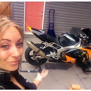 Author Jennifer with her bike about to do some maintenance