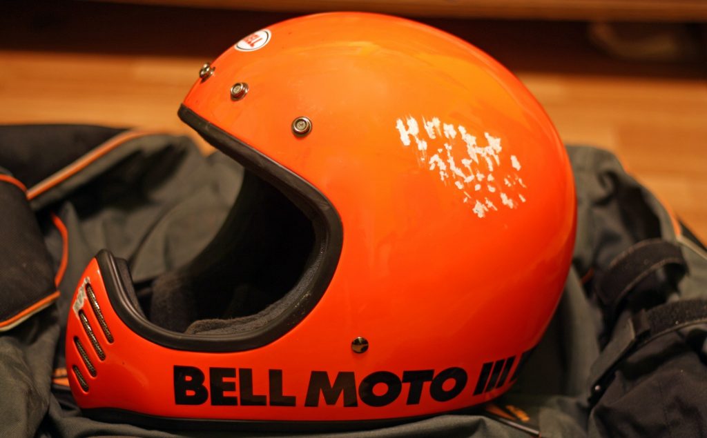 Crashed Bell helmet