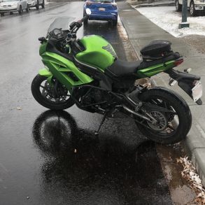 2012 Kawasaki Ninja 650 parked on the last day a bike could go out in