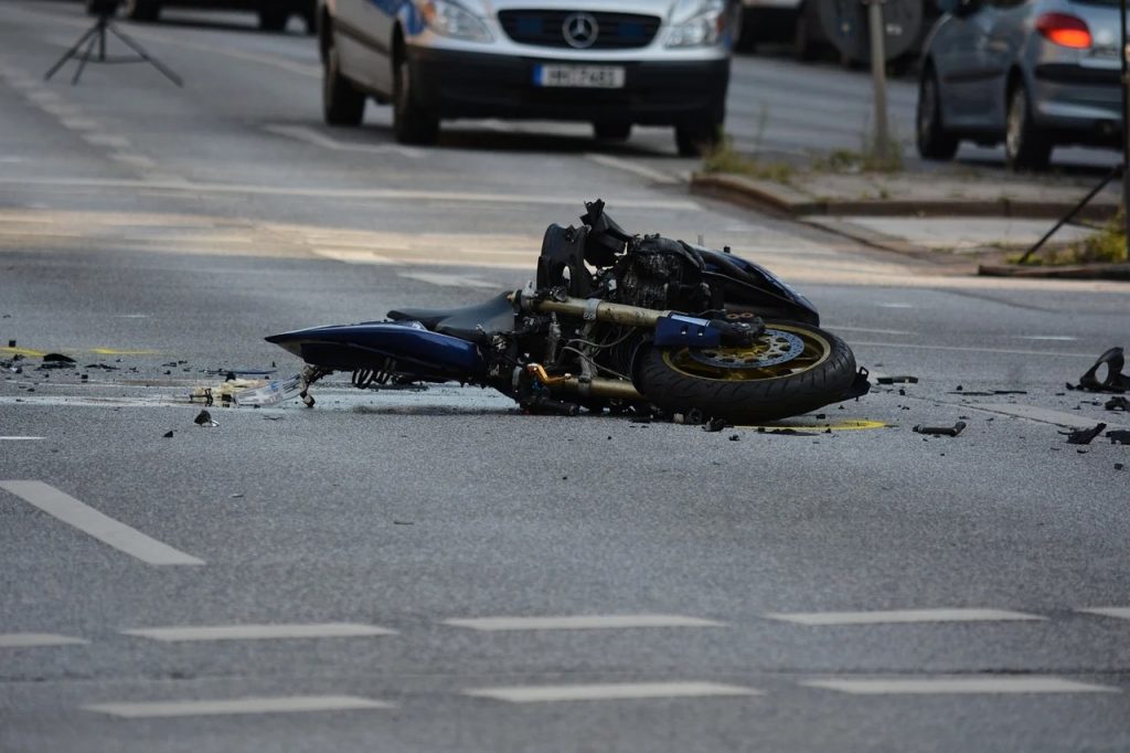 Crashed motorcycle on the street