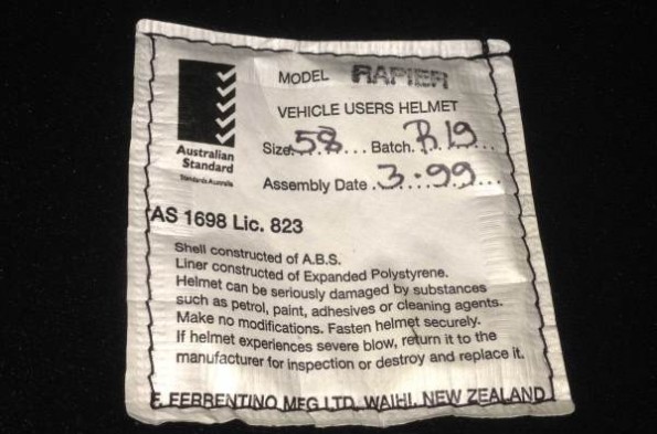 Interior sticker or label for manufacturing date and materials